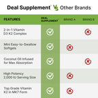 DEAL SUPPLEMENT Vitamin D3 2,000 IU + K2 MK7 50mcg Softgels | 2-in-1 Complex with Virgin Coconut Oil | Supports Heart, Bone, Teeth & Immune Health | Easy to Swallow