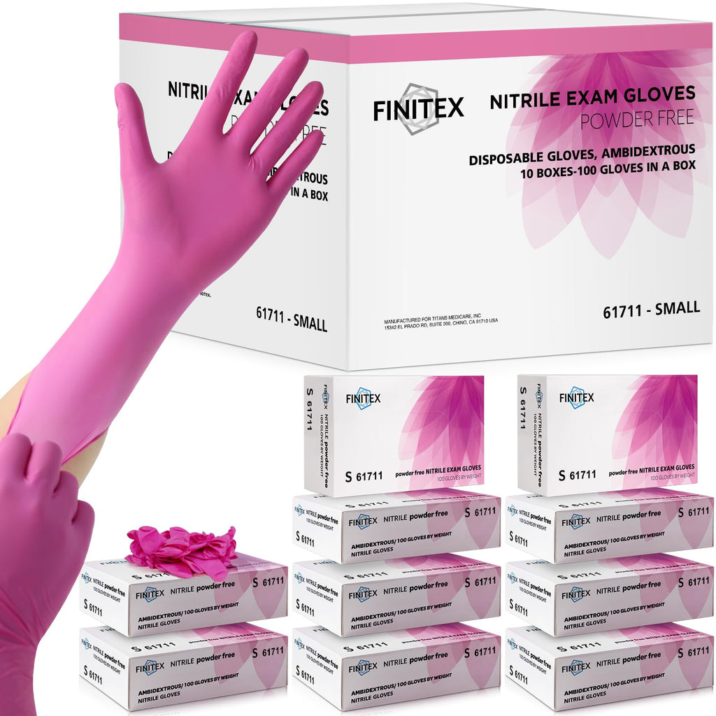 FINITEX Nitrile Disposable Latex-Free Gloves - 1000PCS/Case Powder-Free Guantes de Nitrilo Cleaning Medical Exam Food Cooking Gloves Rose Red(Small)