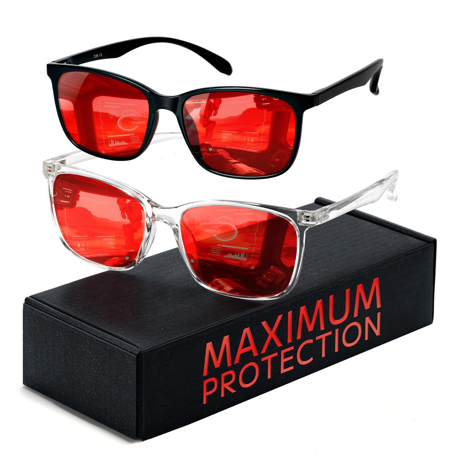 TIJN Blue Light Blocking Glasses for Men Women - Red Light Glasses for Computer Gaming - Dual AR Coating Lens - Screen Fatigue & UV Protection - 2 Pack