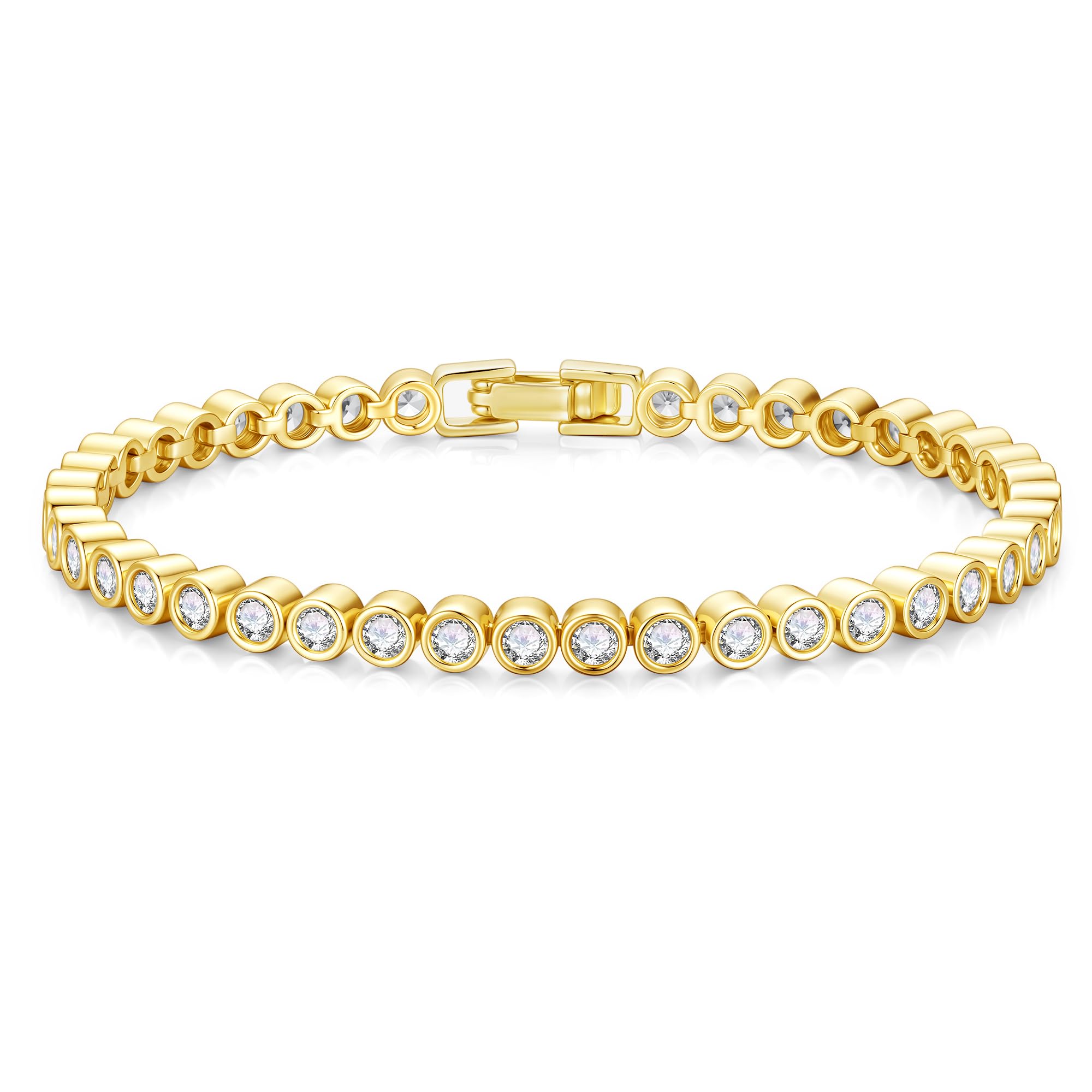 Yoosteel 14K-Gold-Plated Bezel Tennis Bracelet for Women,6.5 In CZ Bracelet
