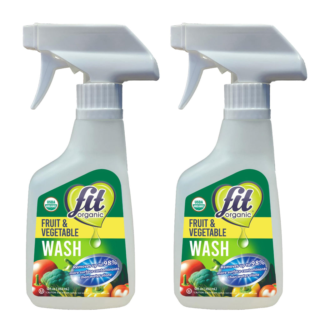 FIT Organic Fruit and Vegetable Wash Spray – USDA Certified Organic & Kosher Produce Cleaner – Removes 98% Pesticides, Waxes & Contaminants–Family & Pet Safe, Natural & Chemical-Free–12 Fl Oz (2-Pack)