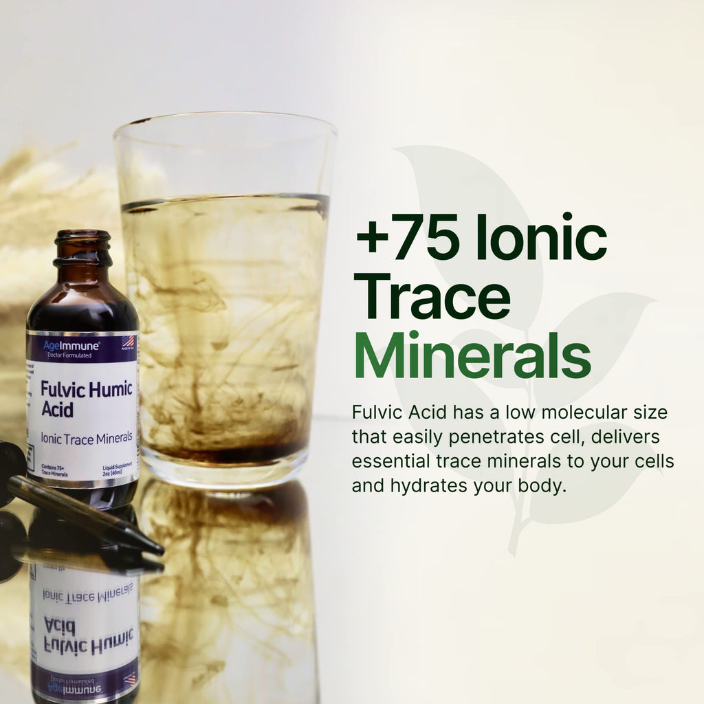 Fulvic Humic Acid 75 + Trace Minerals Liquid Supplement - Plant Derived in USA - Fulvic Acid Minerals Concentrate for Energy, Gut Health and Hydration- 1 gram per Serving - 2 oz.