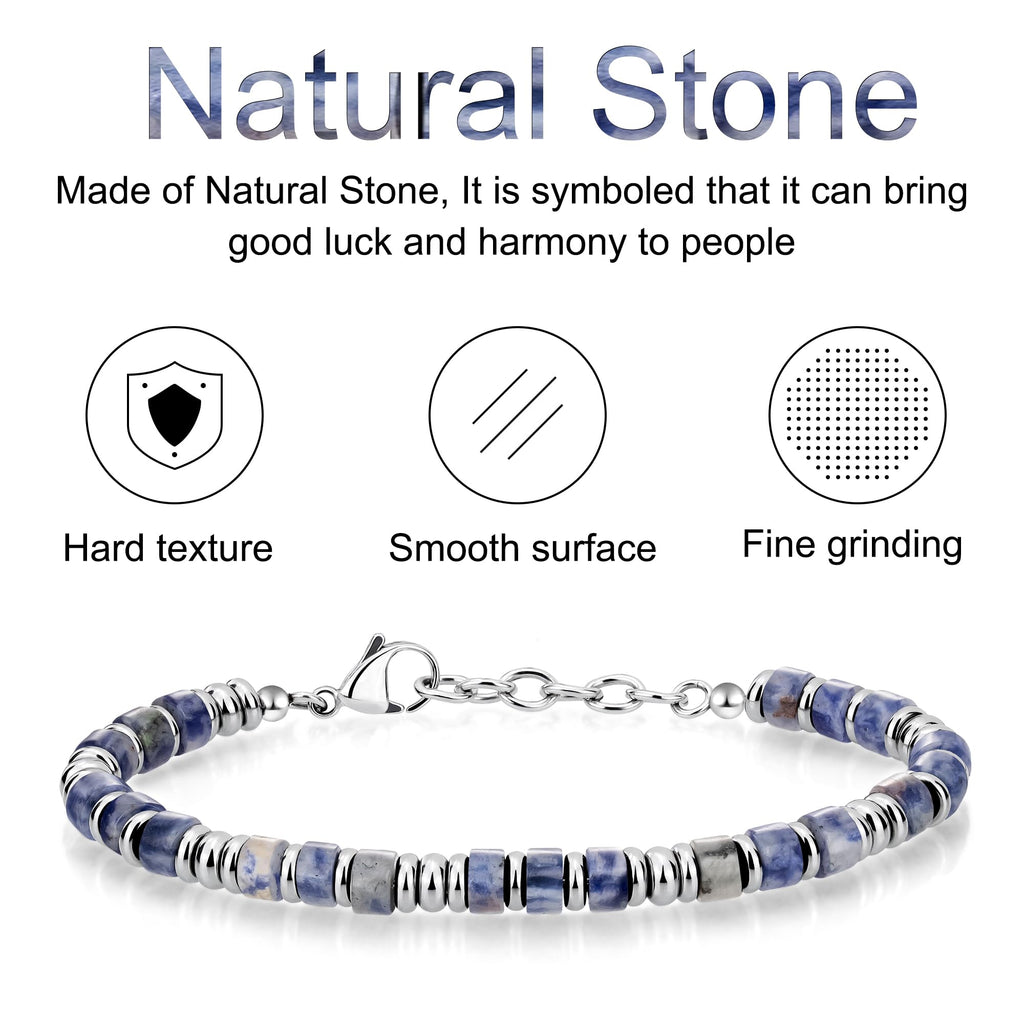 SIUMAL Mens Bracelet, Boho Stainless Steel Bracelets for Men, Beaded Bracelets, Jewelry Gifts for Husband, Father, Friends