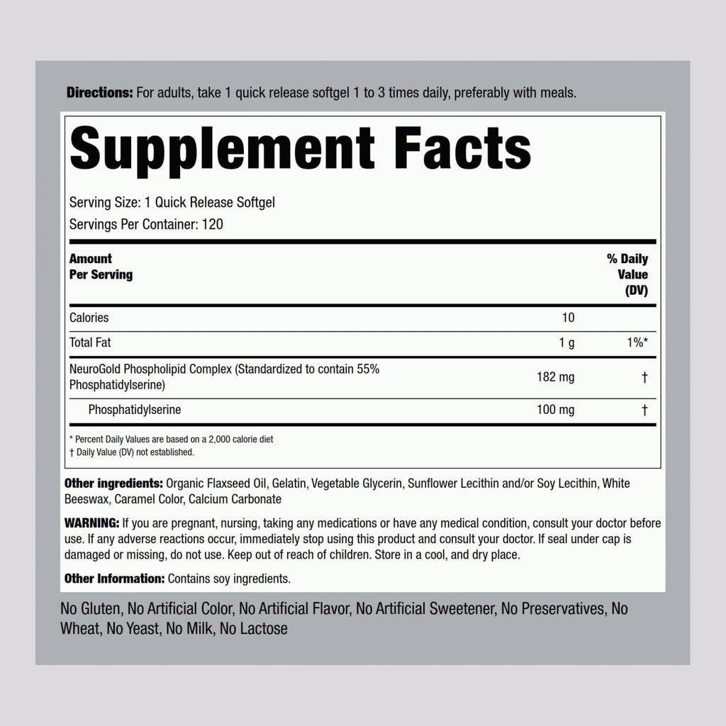 Piping Rock Phosphatidylserine 100mg | 120 Softgels | NeuroGold