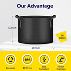iPower 5-Pack 10 Gallon Plant Grow Bags Thickened Nonwoven Aeration Fabric Pots Heavy Duty Durable Container, Strap Handles for Garden, Black New