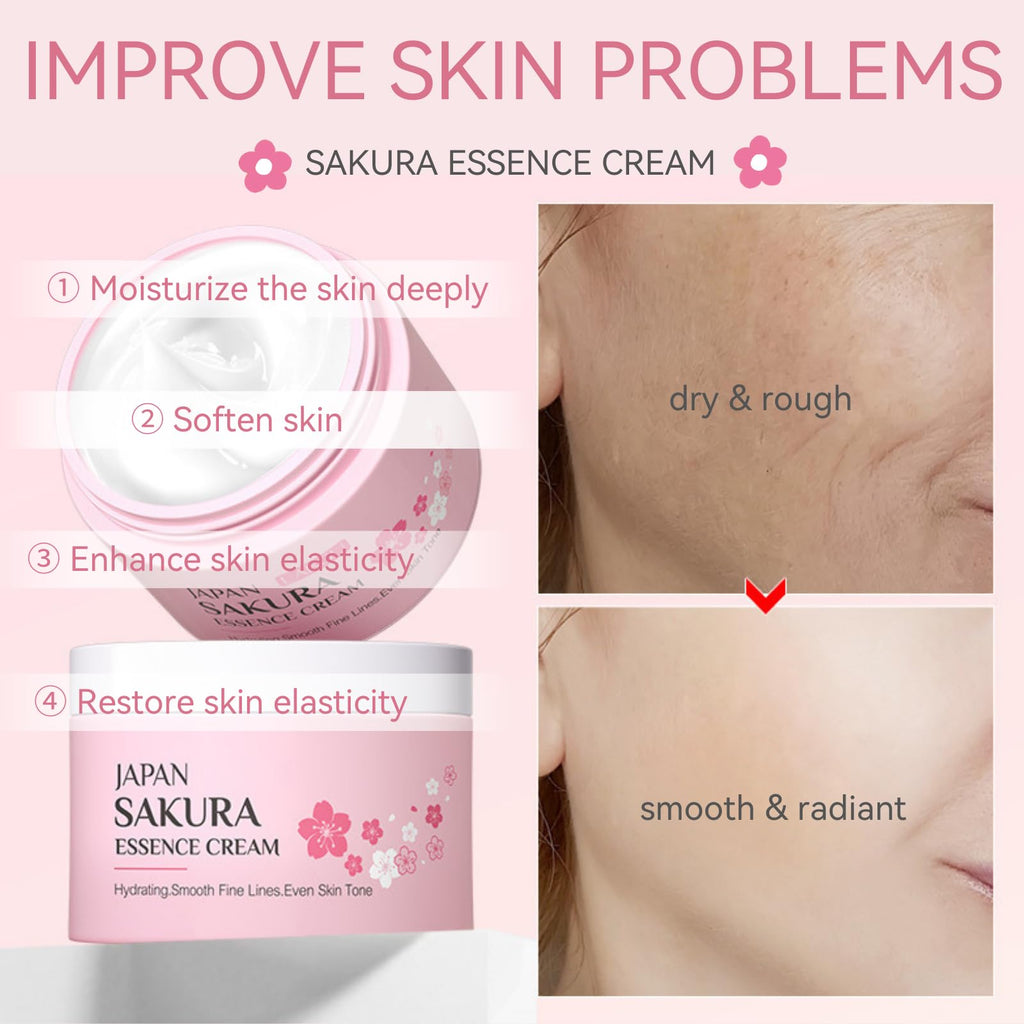 Skincare Set Sakura Teen Girls Gifts - Skin Care Set - Skincare for Teens 10-12 Hydrating - Travel Size Facial Kit for Women with Cleanser,Serum,Cream,Bunny Headband,Cleansing Brush（5pcs）