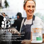 Bronson Super B 100 Vitamin B Complex Sustained Release Contains All B Vitamins (Vitamin B1, B2, B3, B6, B9 - Folic Acid, B12) Supports Energy Metabolism & Nervous System Health, Non-GMO, 250 Tablets