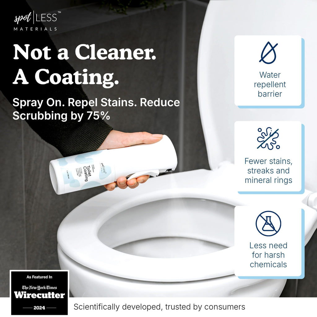 spotLESS MATERIALS Toilet Coating, Toilet Coating Spray for Ceramic and Porcelain, Water Repellent Barrier, Helps Reduce Scrubbing and Cleaning Time, PFAS Free Bathroom Essential, Cleaning Supplies
