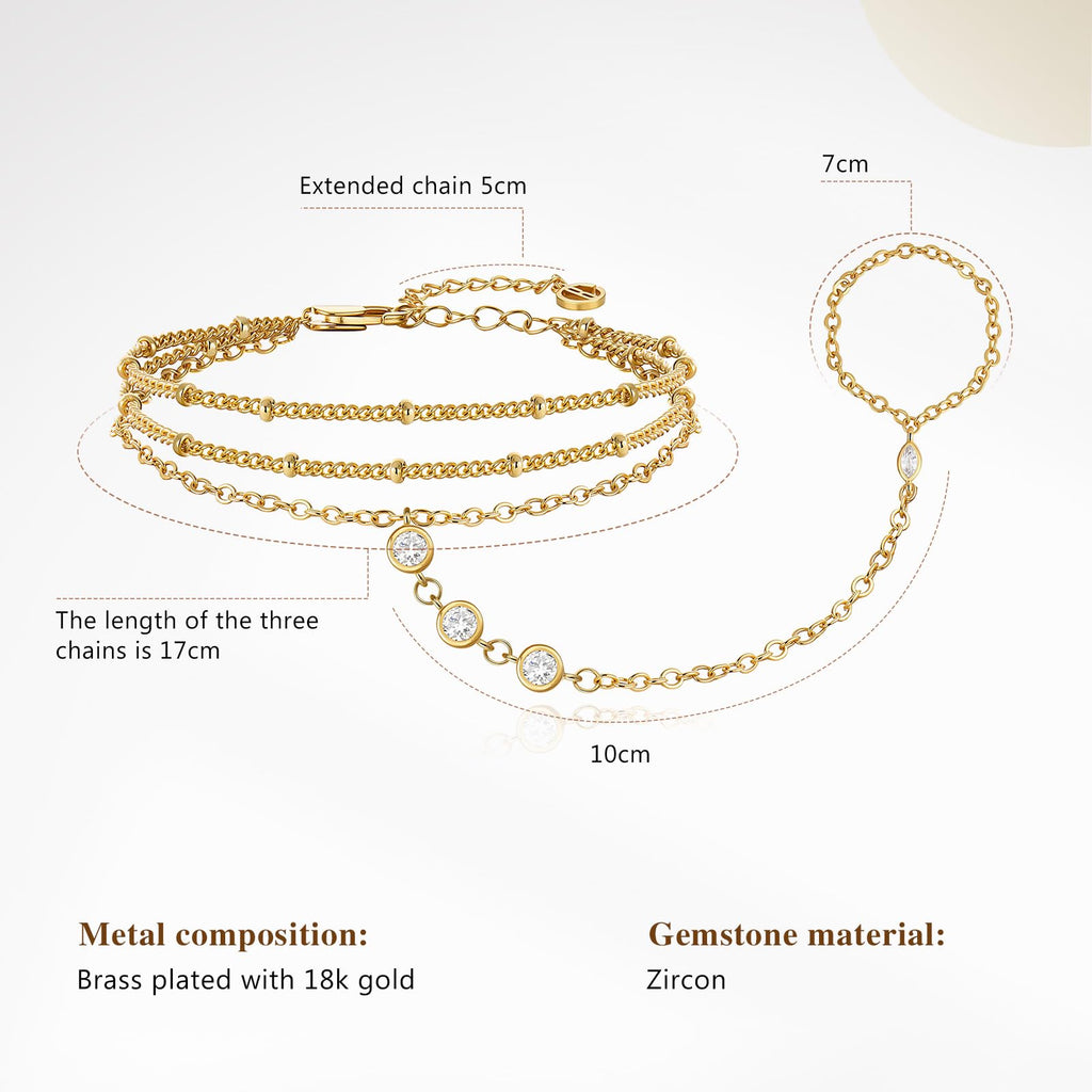 Cicy Bell Hand Chain Bracelets for Women 18K Gold Plated