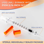 1ml/cc Syringe with Needle, 31 Gauge 5/16 Inch(8mm) Pack of 25
