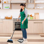 REEWII Broom and Dustpan Set ，Long Handle Broom with Upright Standing Dust pan for Indoor Outdoor Home Kitchen Office Floor Cleaning