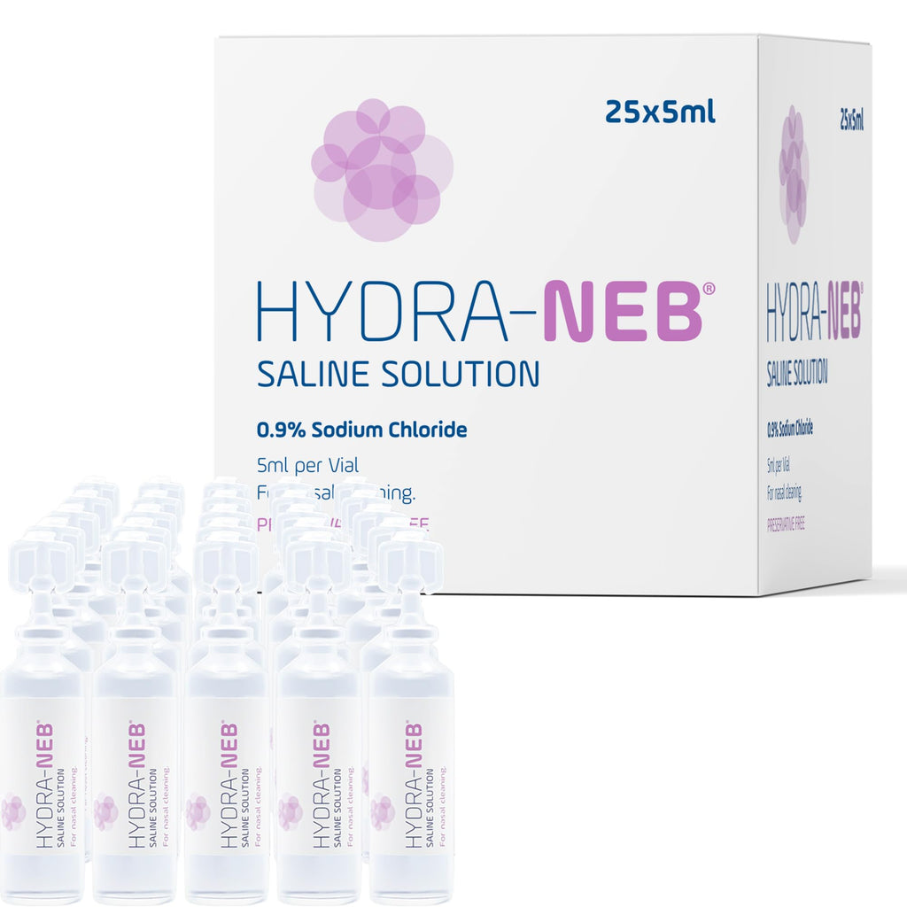 Hydra-Neb 0.9% Saline Solution for Nasal Irrigation & Moisturizing of The Airways - Sodium Chloride Nose Cleanse Adults and All Ages (125 ml)