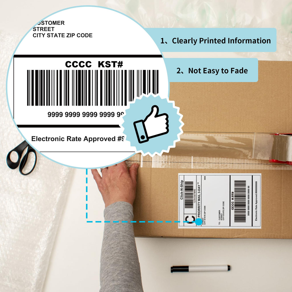 L LIKED 1000 Fanfold 4" x 6" Direct Thermal Labels Shipping Labels with Perforated Line, Permanent Adhesive for Rollo, Zebra, Jadens, Nelko, Munbyn, Phomemo, Commercial Grade
