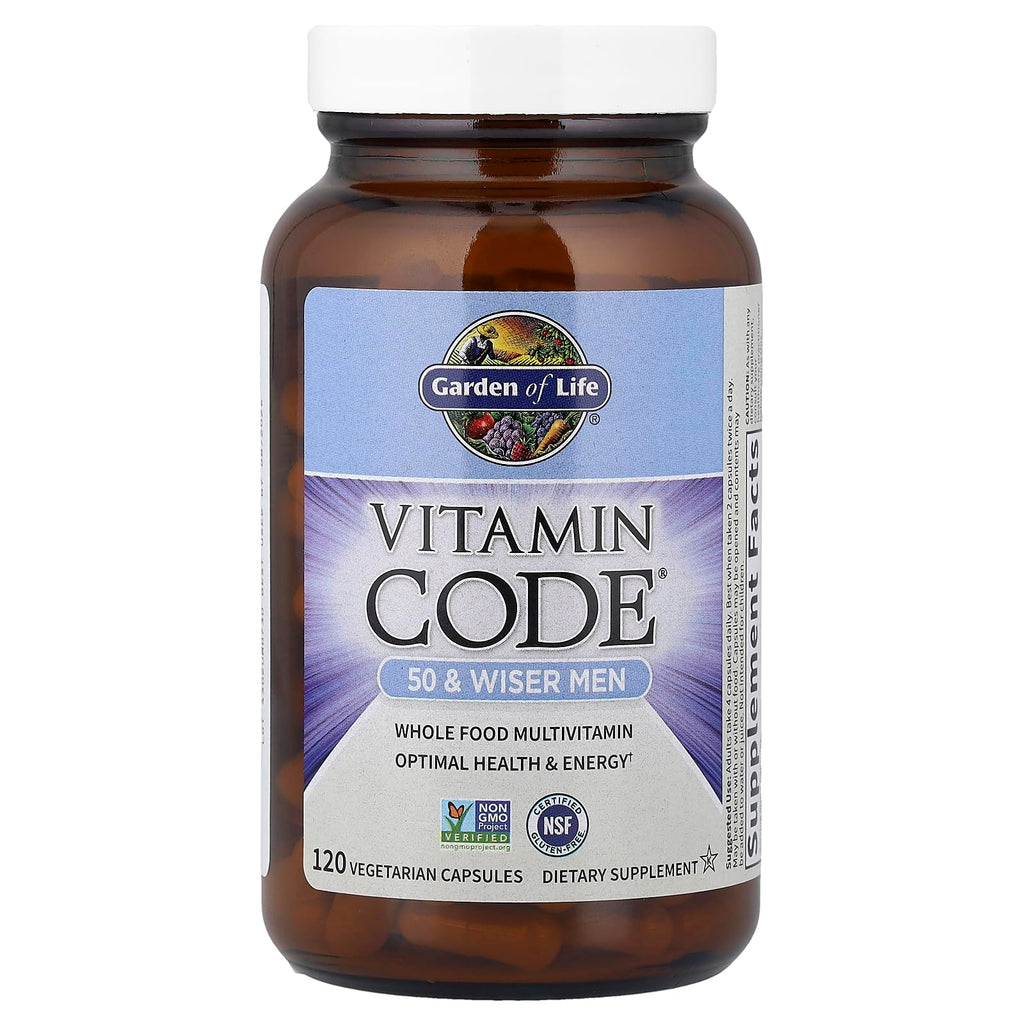 Garden of Life Multivitamin for Men - Vitamin Code 50 & Wiser Men's Raw Whole Food Vitamin Supplement with Probiotics, Vegetarian, 120 Capsules