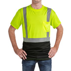 DPSAFETY Hi Vis Safety Shirts，High Visibility T Shirts with Reflective Strips and Pocket, Quick Dry Mesh Construction Work Shirt for Men/Women Black Bottom Lime 3pk 2XL