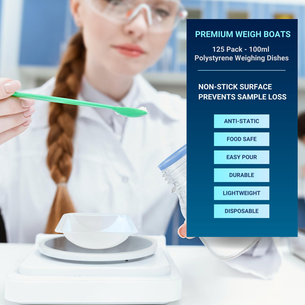 Weigh Boats Medium (100ml, 125 Pack) Disposable Plastic Trays for Scale, Anti-Static Square Tray Weighing Dishes, Polystyrene Lab Dish for Powder Weight, Mixing Epoxy, Food Sample Container, Pour Boat