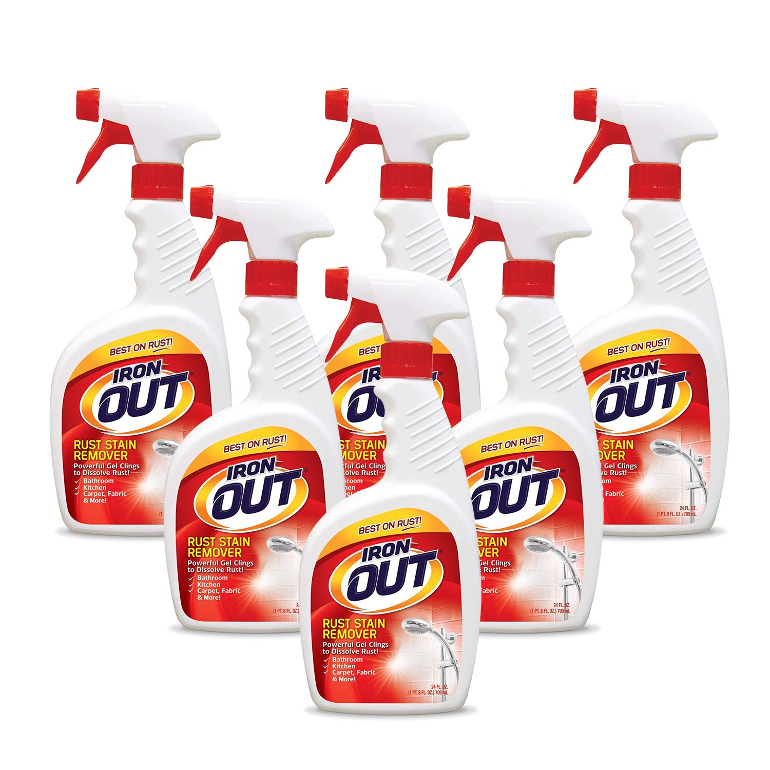 Iron OUT Spray Gel Rust Stain Remover, Remove and Prevent Rust Stains in Bathrooms, Kitchens, Appliances, Laundry, and Outdoors, 24 Ounce, Pack of 6