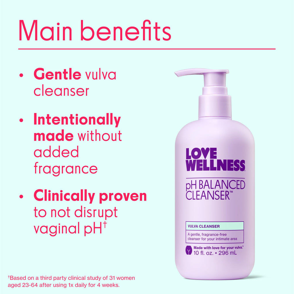 Love Wellness pH Balanced Cleanser | Feminine Vulva Wash for Intimate Health & Hygiene | Fragrance-Free, Non-Irritating & pH Matched | With Aloe Vera & Calendula for Sensitive Skin | 10 Fl Oz