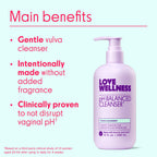 Love Wellness pH Balanced Cleanser | Feminine Vulva Wash for Intimate Health & Hygiene | Fragrance-Free, Non-Irritating & pH Matched | With Aloe Vera & Calendula for Sensitive Skin | 10 Fl Oz