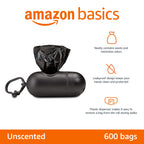 Amazon Basics Dog Poop Leak Proof Bags with Dispenser and Leash Clip, Unscented, 13" x 9", 600 Count