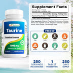 Best Naturals Taurine 1000 mg 250 Tablets (250 Count (Pack of 2))