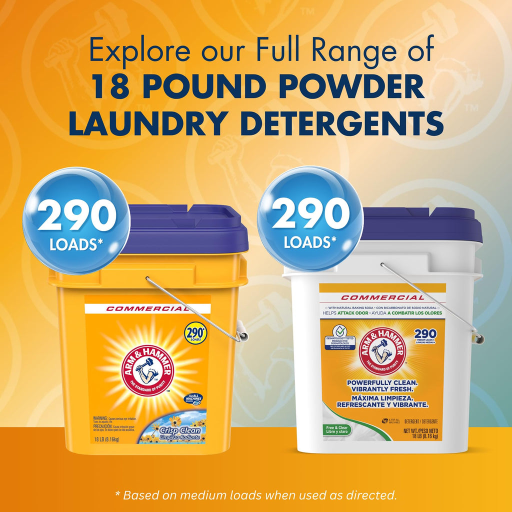 Arm & Hammer, Professional Powder Laundry Detergent, Crisp Clean, 18lb Pail (Pack of 1) 290 Loads