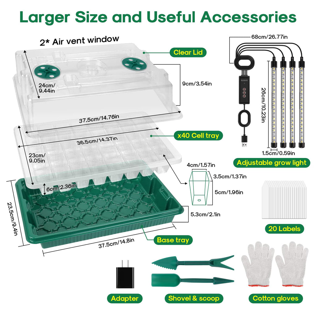 BlumWay Seed Starter Tray with Grow Light, Humidity Dome, 2 Pack 80 Cells