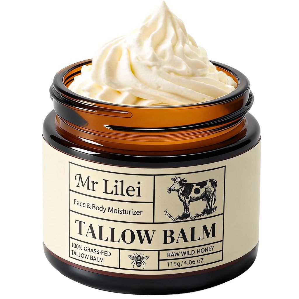 Beef Tallow for Skin, Grass-Fed Beef Tallow Balm, Handmade Whipped Beef Tallow Cream, Face Moisturizer & Body Butter Restores Skin Barrier, Soothes Dry Sensitive Skin, Beef Tallow Honey Balm Unscented