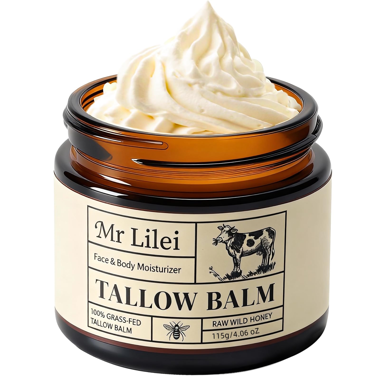 Beef Tallow for Skin, Grass-Fed Beef Tallow Balm, Handmade Whipped Beef Tallow Cream, Face Moisturizer & Body Butter Restores Skin Barrier, Soothes Dry Sensitive Skin, Beef Tallow Honey Balm Unscented