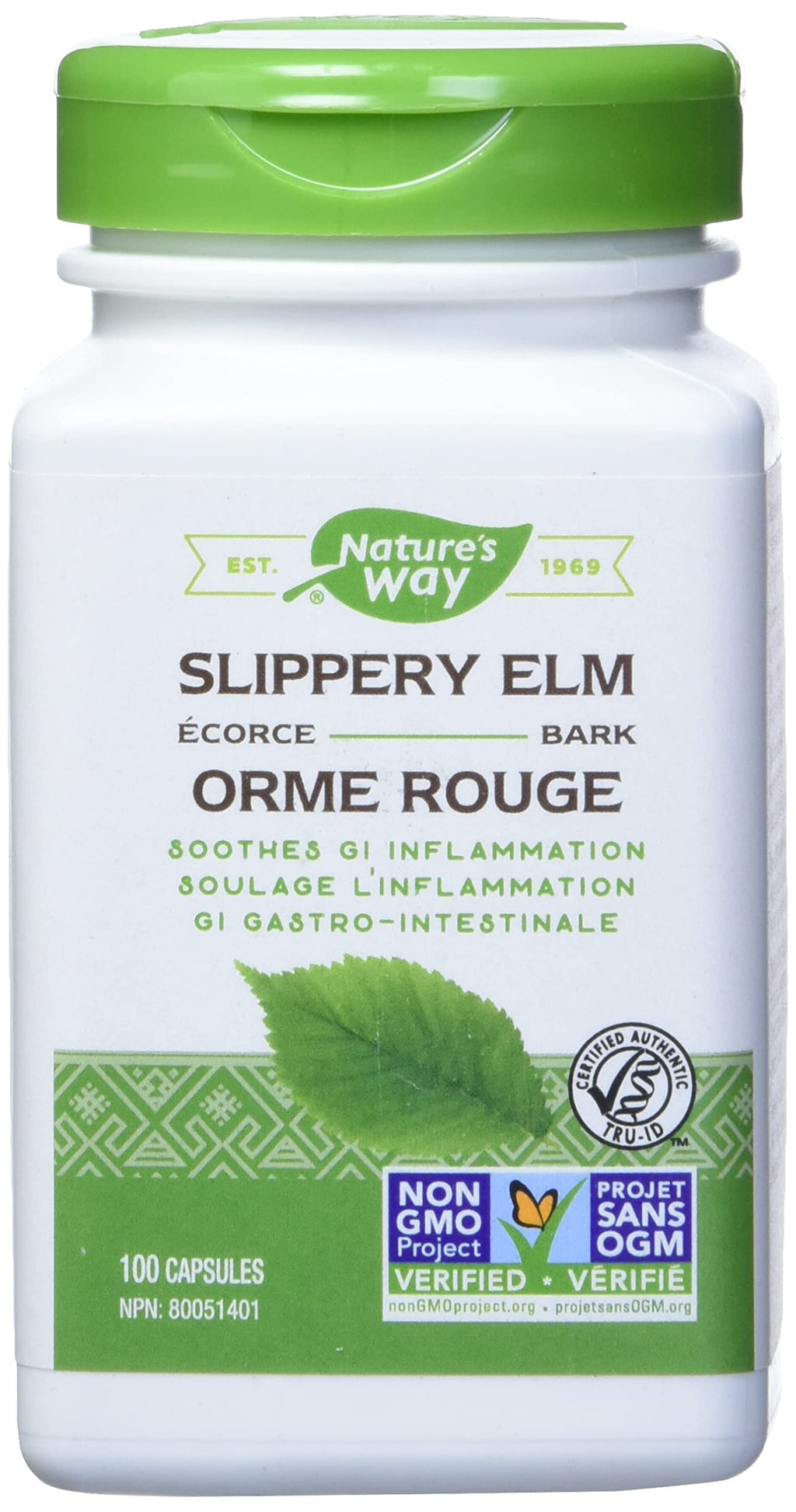 Nature's Way Slippery Elm Bark, 1,600 mg Per Serving, 100 Vegetarian Capsules, 2-Pack