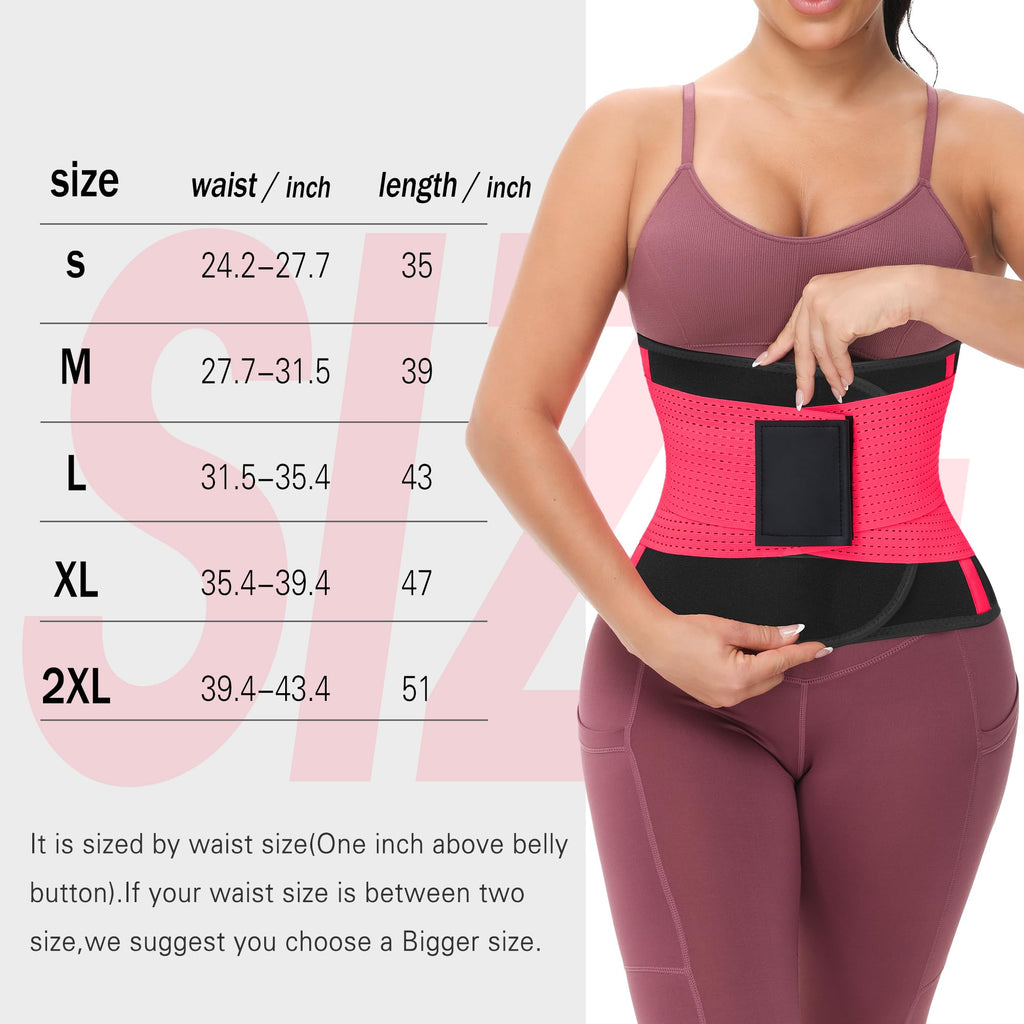 VENUZOR Waist Trainer Belt for Women - Waist Cincher Trimmer - Slimming Body Shaper Belt - Sport Girdle Belt (UP Graded)(Hot Pink,XX-Large)