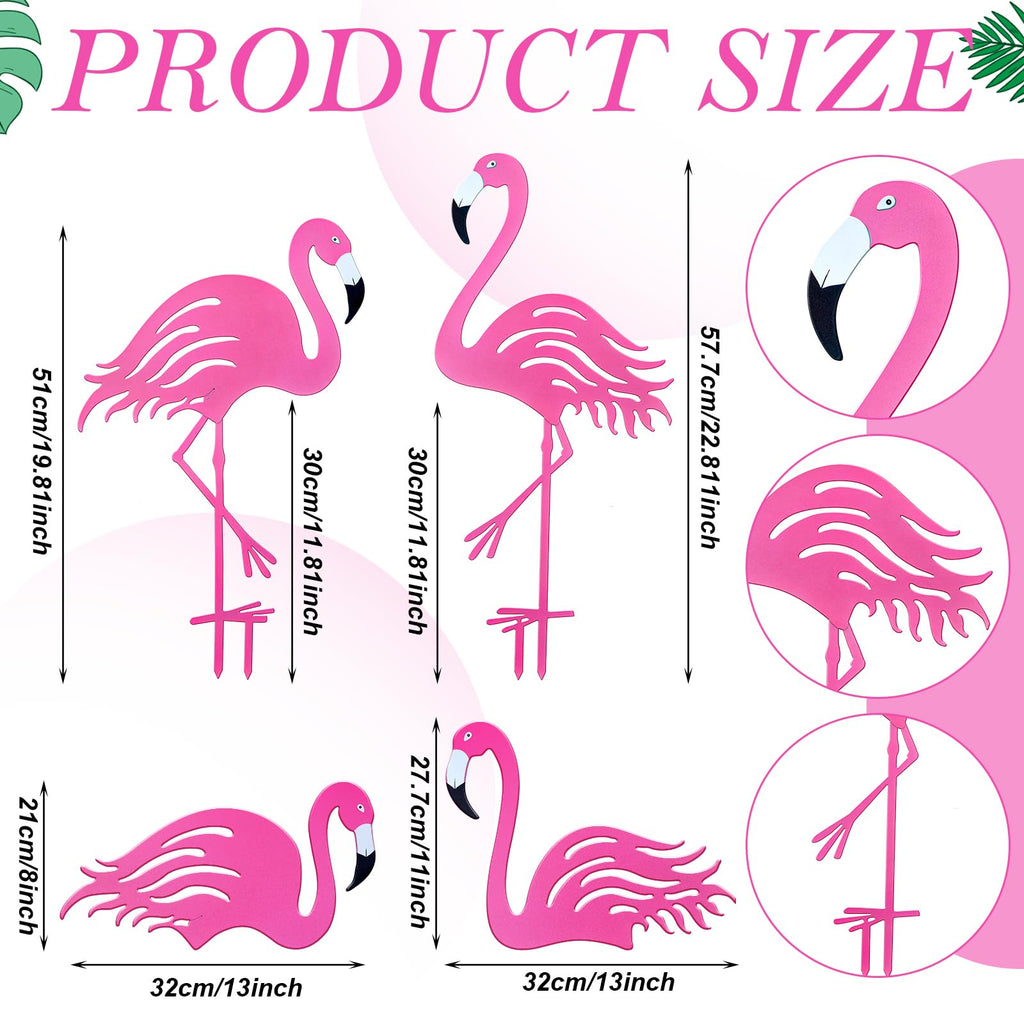 Riakrum 4 Pcs Flamingos Outdoor Yard Decor Pink Metal Flamingos for Yard Garden Large Bird Statue Ornaments for Lawn, Patio Outside Art Decor
