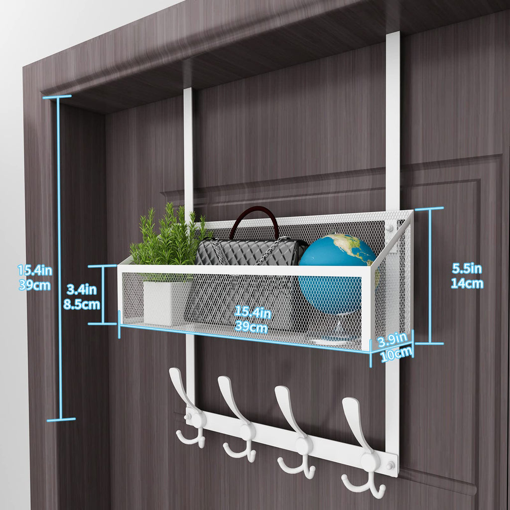 Kaiferty Over The Door Hooks Organizer, Coat Rack Over The Door Storage Hanger Towel Rack, Back of Door Storage Organizer for Bathroom,Bedroom,Kitchen,Office (White, 2-Tier)