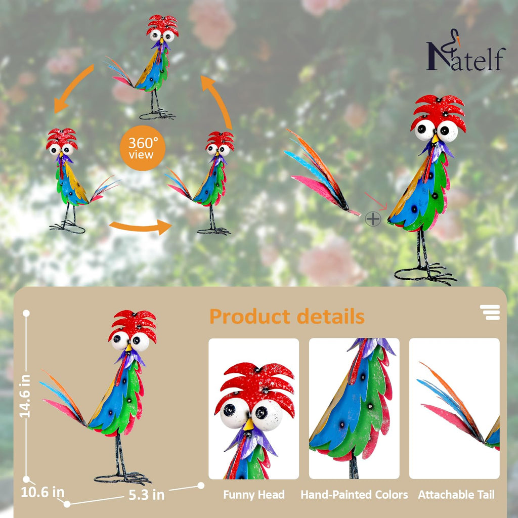 Natelf Outdoor Wacky Metal Rooster Yard Statue Decoration