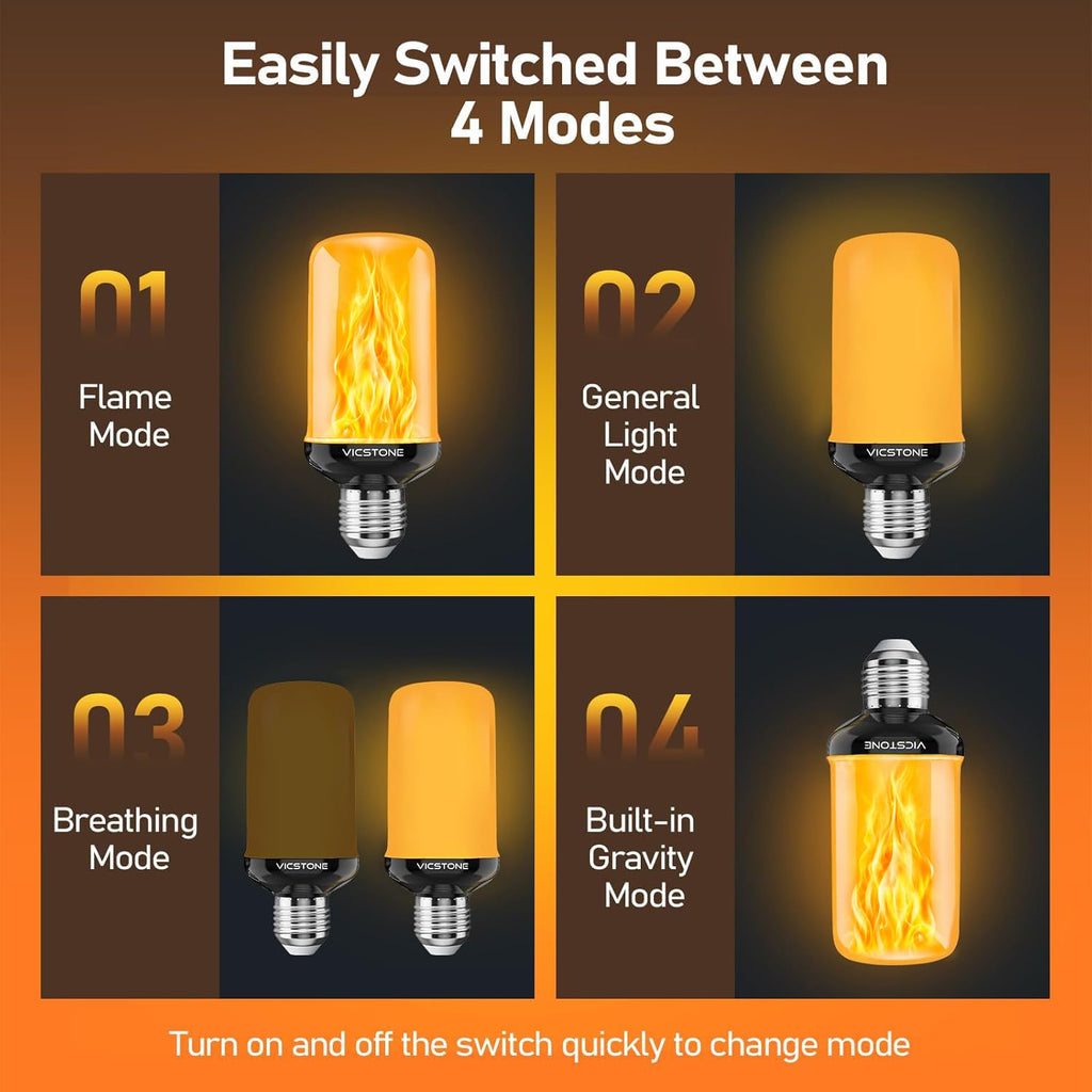Vicstone Upgraded E26 Dusk to Dawn Flame Light Bulbs for Halloween, 4 Modes