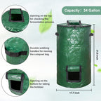 MyLifeUNIT Compost Bins Outdoor, Composting Bin for Outside Garden, Reusable Garden Yard Waste Bag, 34 Gallons (2 Pack, Green)