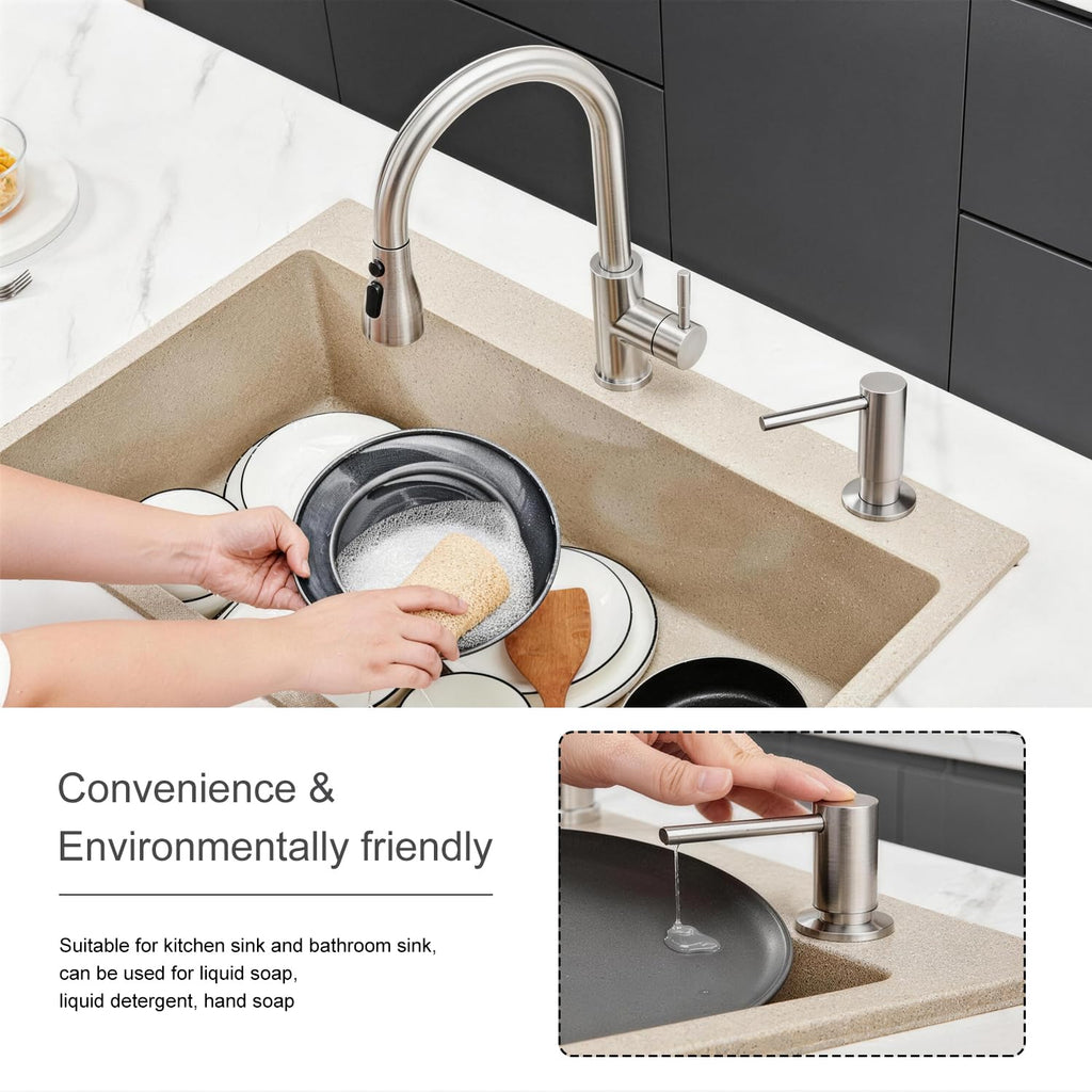 GAGALIFE Kitchen Sink Soap Dispenser - Sink Soap Dispenser Pump with 40" Silicone Extension Tube Kit (Brushed Nickel), Say Goodbye to Frequent Refills G026BN