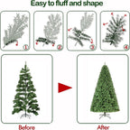 Hykolity 6 ft Prelit Christmas Tree, Artificial Christmas Tree with 250 Warm White Lights, 1032 Tips, Metal Stand and Hinged Branches
