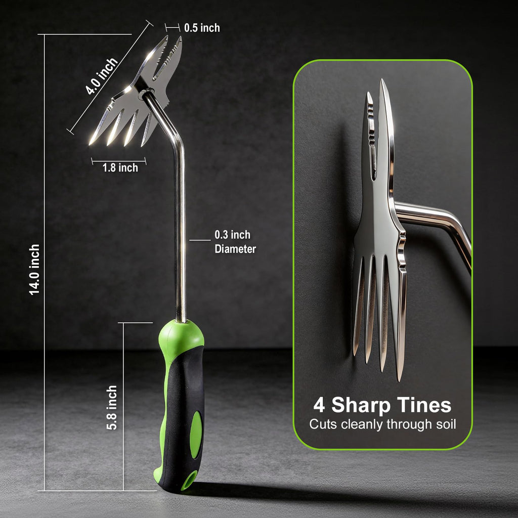 Garden Tools, 2-in-1 Hand Weeder Puller, Heavy Duty Stainless Steel Gardening Hand Tool for Deep Root Removal, Ergonomic Non-Slip Weed Remover for Lawn Yard Garden, 1 Pack