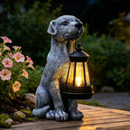 Goodeco Dog Statue with Solar Lantern - Cute Garden Dog Figurines