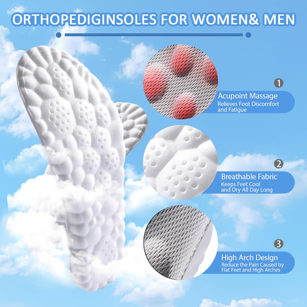 DWTWLE 4D Cloud Insoles for Men Memory Foam Cloud Insoles Super Soft Anti-Fatigue, Shock Absorption, Relieve Foot Pain (Gray, US 11-13)