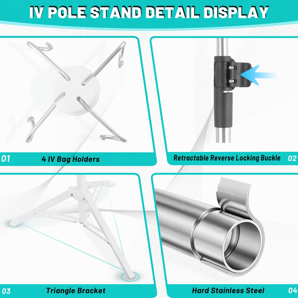Crilealym IV Poles,46to 85In IV Stand Floor with 4 IV Bag Holder Stand Portable Telescopic Stabilizing Tripod Stainless Steels Pipe Extension Pole IV Influsion Pole Lightweight Strudy (46-84in)