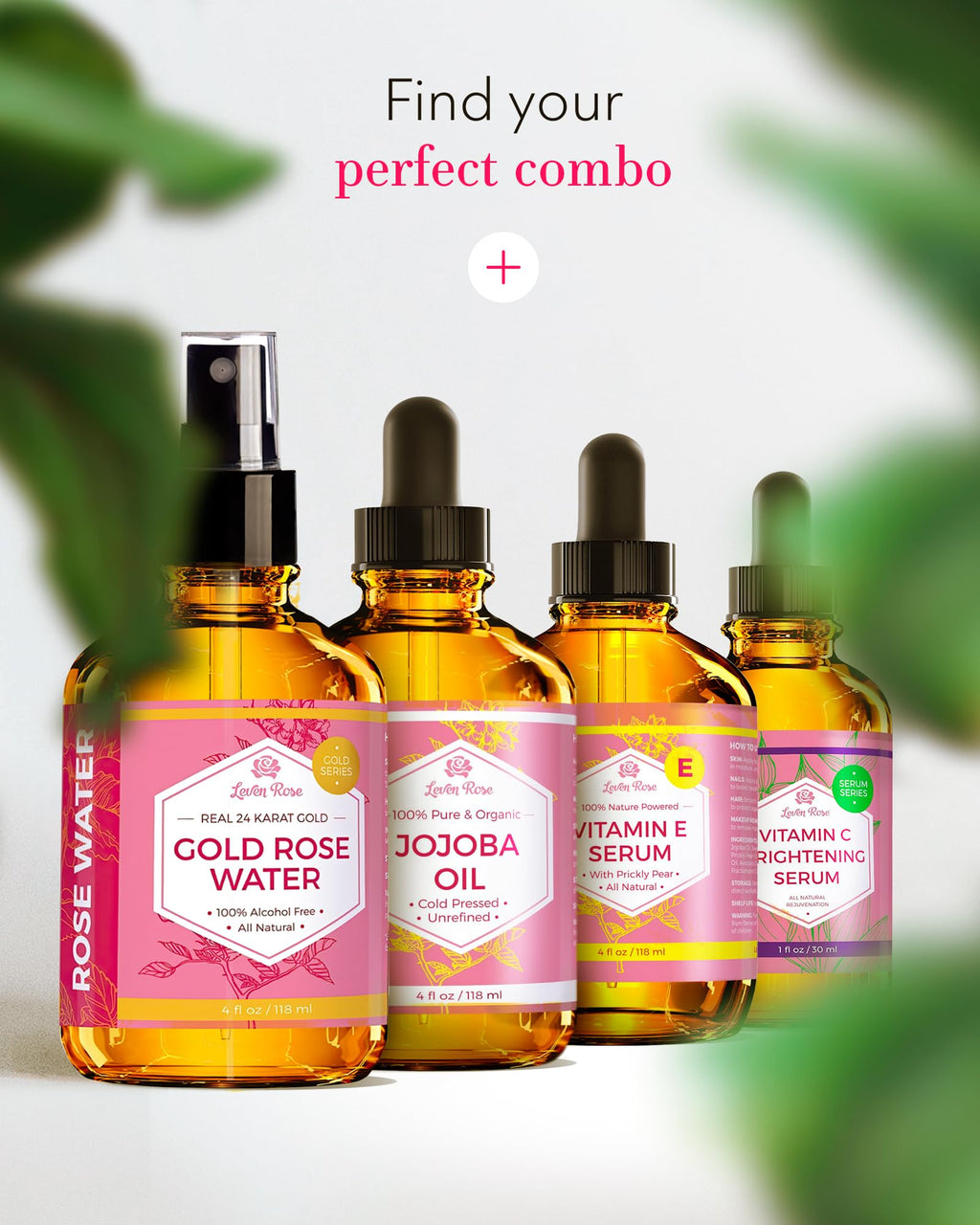 24 Karat Gold Rose Water Toner by Leven Rose Natural Moroccan 24K Rosewater Toner 4 oz