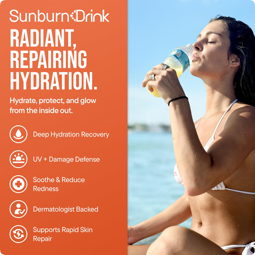 Hydration & Skin Recovery Drink Mix –Sunburn Relief - All-Natural, No Sugar – Collagen, CoQ10, Vitamin E, Aloe, Antioxidants – Supports Healthy Skin & After-Sun Recovery – 7 Stick Pack