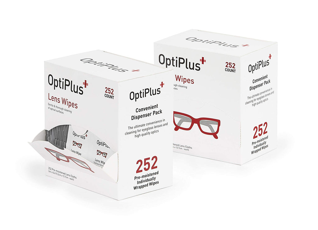 OptiPlus Eyeglass Lens Wipes l Pre-Moistened l Cleaning Wipes for Glasses, Smart Phones, Optical Lens, Goggles, and Watch Screen l Quick-Dry & Scratch-Free | 252 Count (504 Count (Pack of 1))