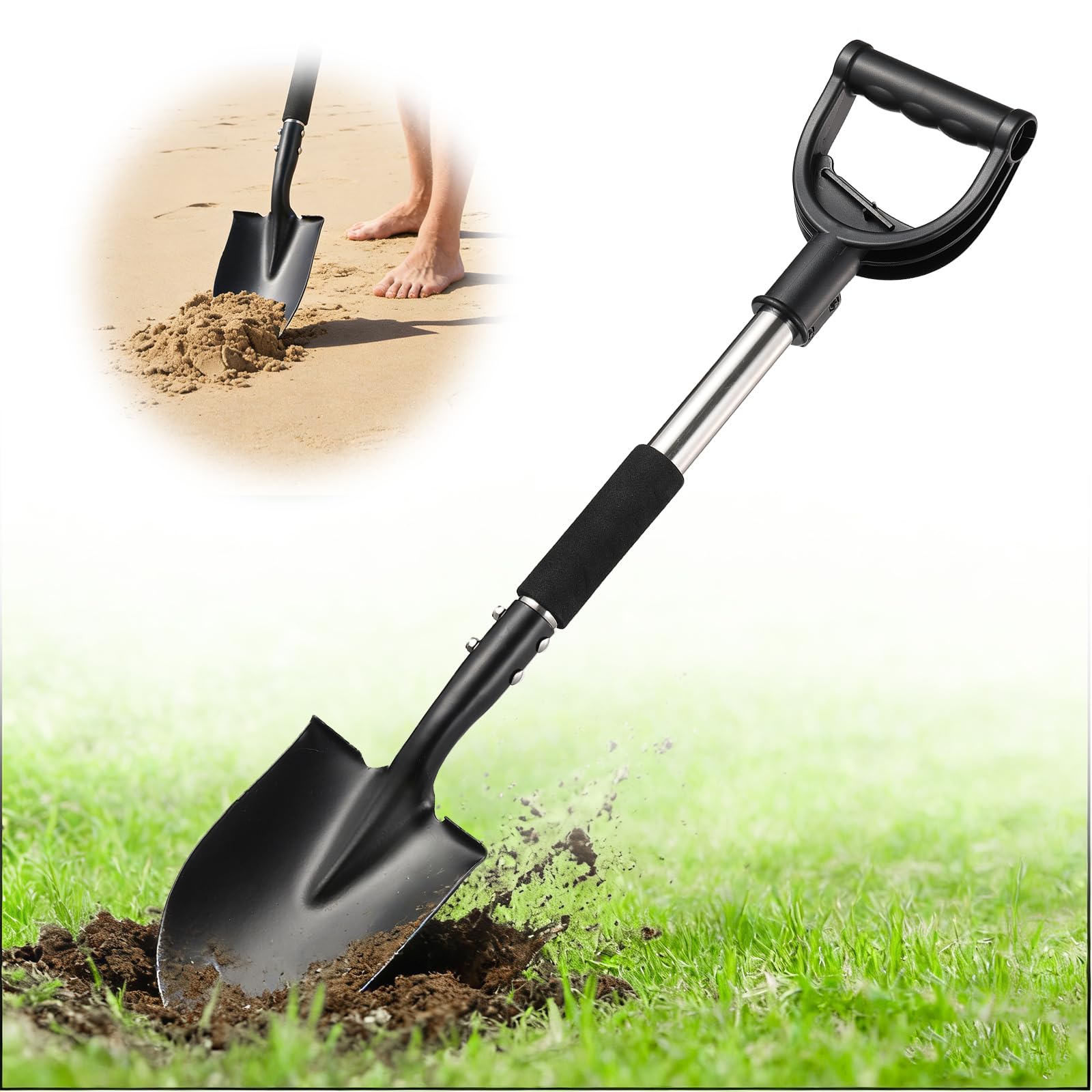 Garden Shovels for Digging, 31 Inch Small Shovel, Heavy Duty Metal Digging Shovel with D-Handle Grip, Short Kids Shovels for Digging, Mini Spade Shovel for Gardening, Camping, Beach, Car, Snow Removal