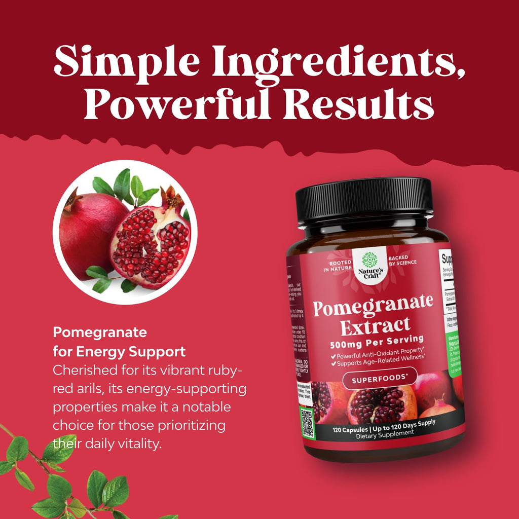 Advanced Antioxidant Superfood Pomegranate Supplement - Natural Pomegranate Extract Polyphenols Supplement for Heart Health and Joint Support - Reds Superfood Powder Capsules for Men and Women - 120ct