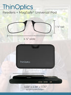 ThinOptics Readers with Magsafe Compatible Case - Armless On-Nose Reading Glasses - Slim Case Attaches to Phone - Clear 1.5x