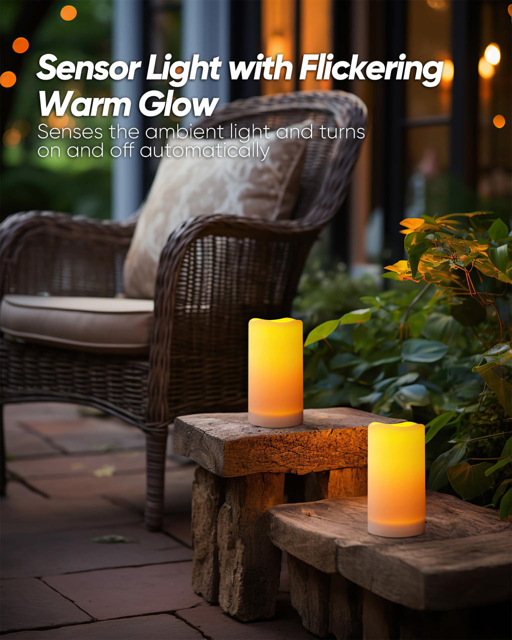 Homemory Solar Candles Outdoor Waterproof, Rechargeable Candles, Solar Powered Flameless Candles for Outdoor, Lanterns, Sensor Only, Dusk to Dawn, 3"x5", Set of 2