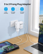 TROND 3 to 2 Prong Adapter, 2 Prong Outlet Adapter with 360° Rotating Plug, 6 AC Outlet Extender, Travel Power Splitter for US to Japan, Plug Extender for Old House Travel Essentials